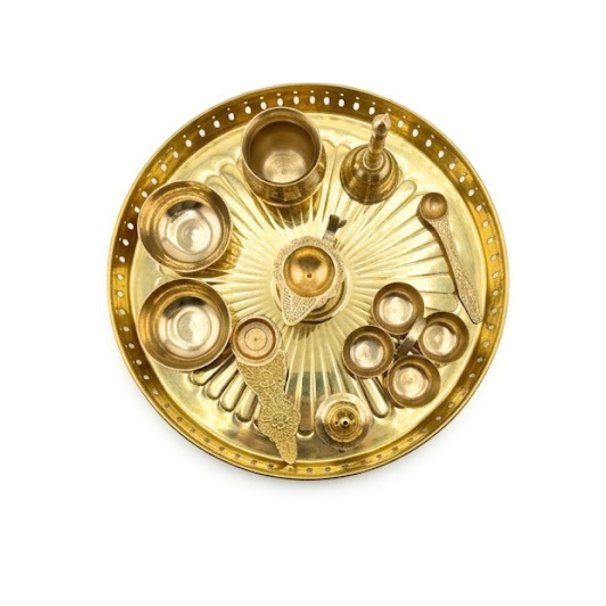 Brass Thali Set - Large | Complete Aarti Set | Brass Puja Thali Set