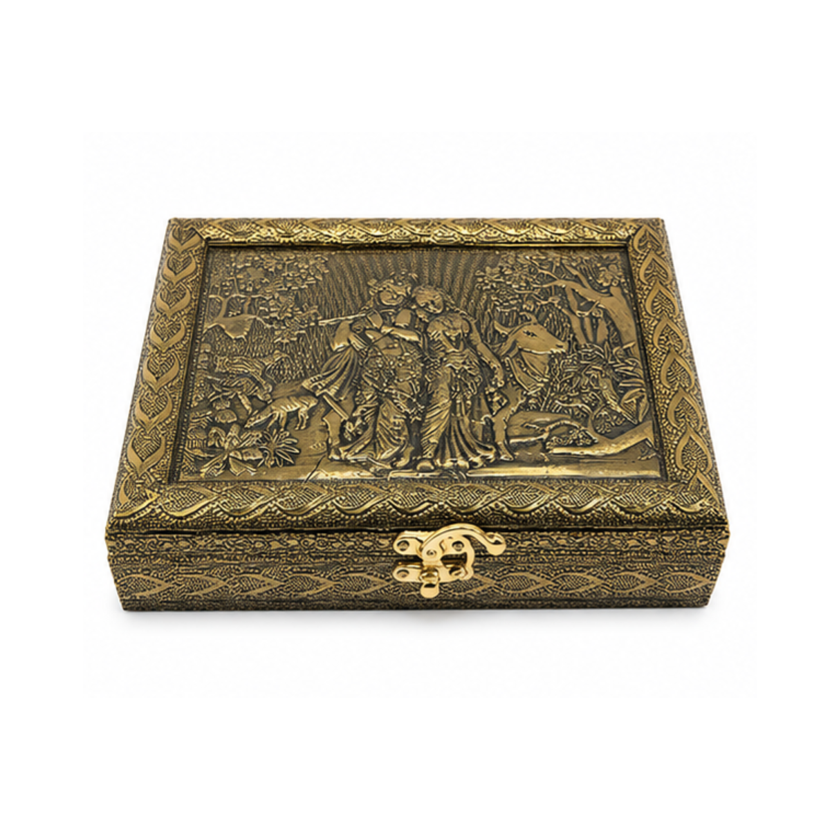 Radha Krishna Dry Fruit Gift Box | Antique Gold Traditional Gift Box