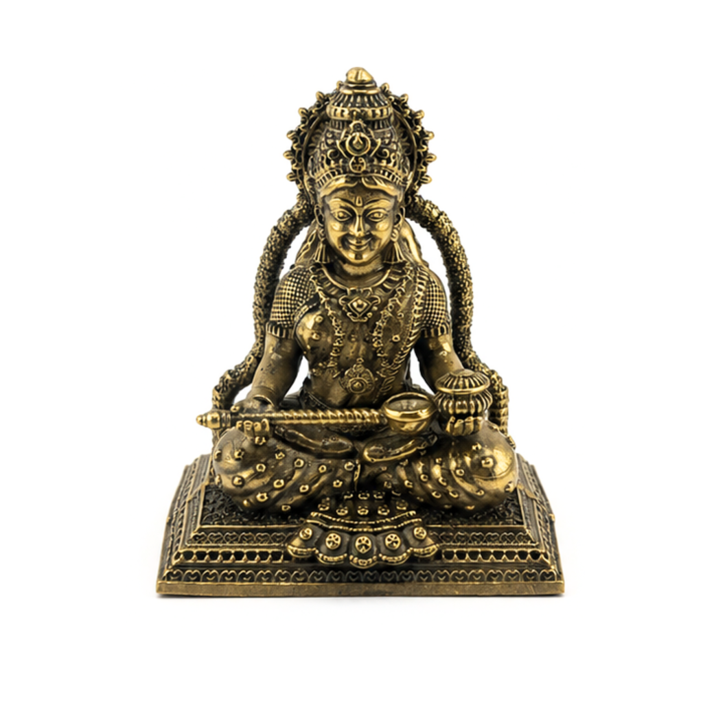 Panchaloha Saraswati Sitting on Asana Statue | Panchadhatu Saraswati Murti | Panchalogam Saraswati Idol