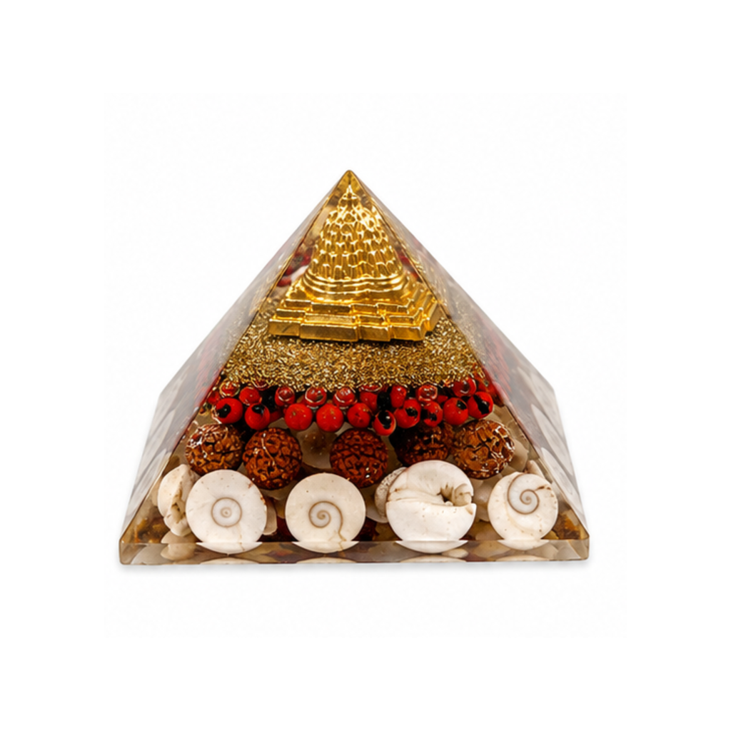 Gomti Rudraksha Shree Yantra Pyramid | Maha Lakshmi Pyramid | Orgonite Pyramid | Vastu Pyramid | Feng Shui Home Decor