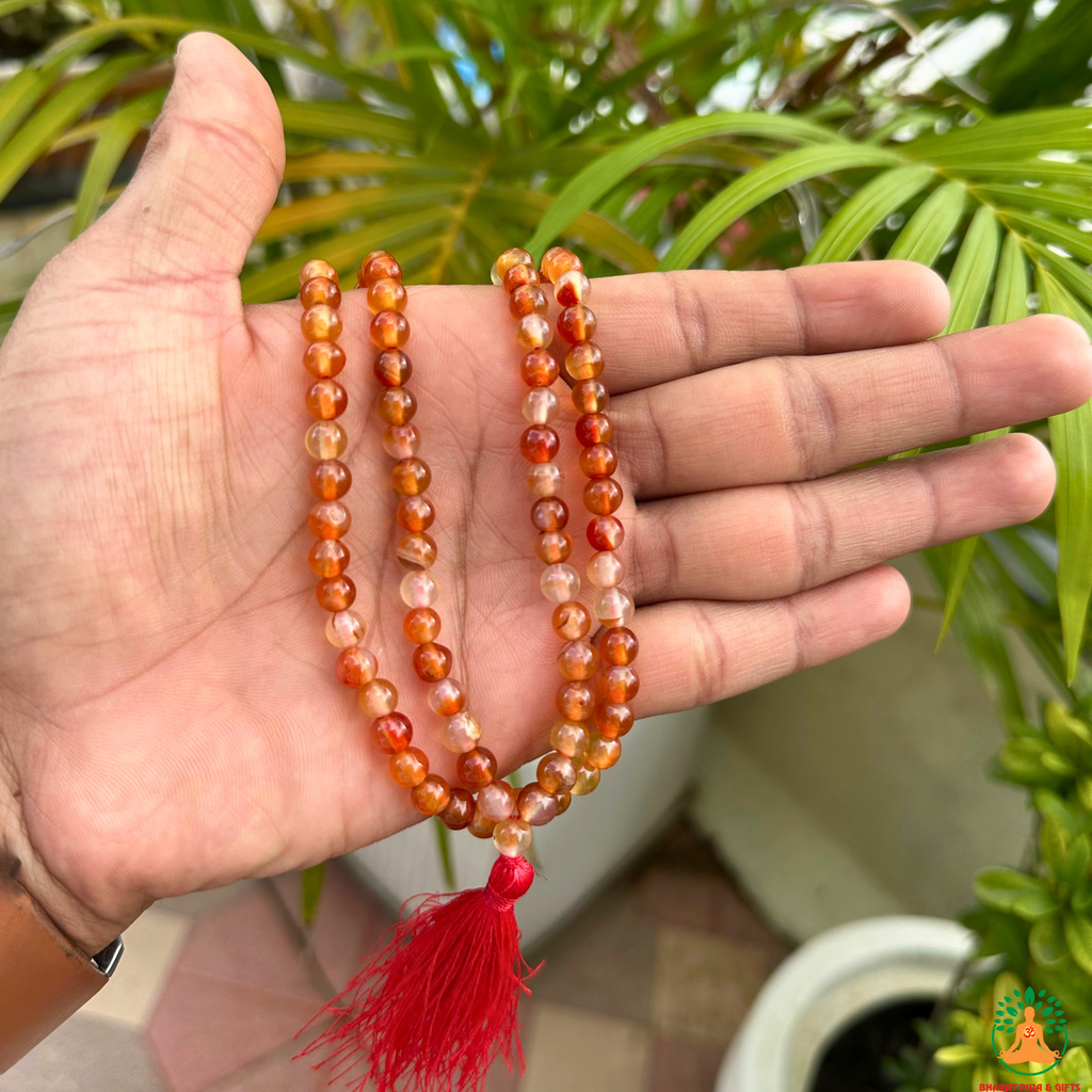 Natural Carnelian Necklace 6mm | 13 Inch Orange Red Gemstone Mala | Meditation & Yoga Necklace | Crystal Necklace | Spiritual Jewelry