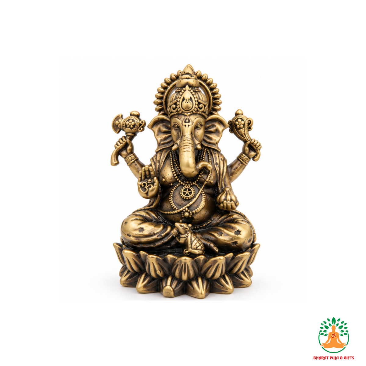 Antique Brass Ganesha Idol on Lotus Base – Small & Large Sizes for Puja & Home Temple