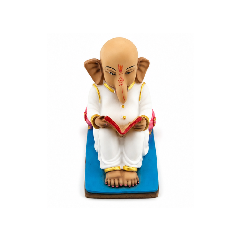 Ganesha Reading Scripture | Lord Ganesha Reading a Book Statue | Hindu Home Decor