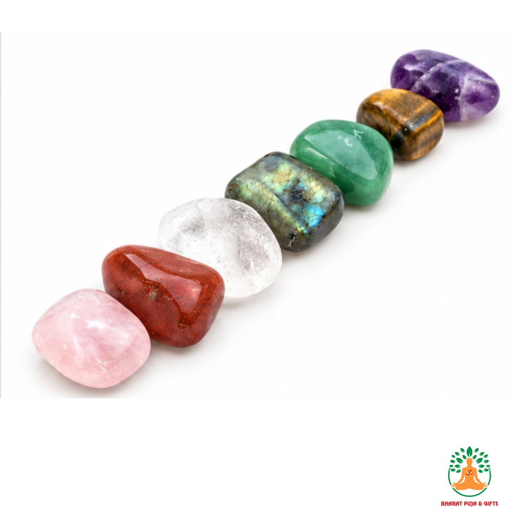 7 Chakra Tumble Stone Set | Polished Chakra Healing Crystals | Amethyst Tiger Eye Red Jasper Green Aventurine Labradorite Clear Quartz Carnelian Rose Quartz Tumbled Crystal Set