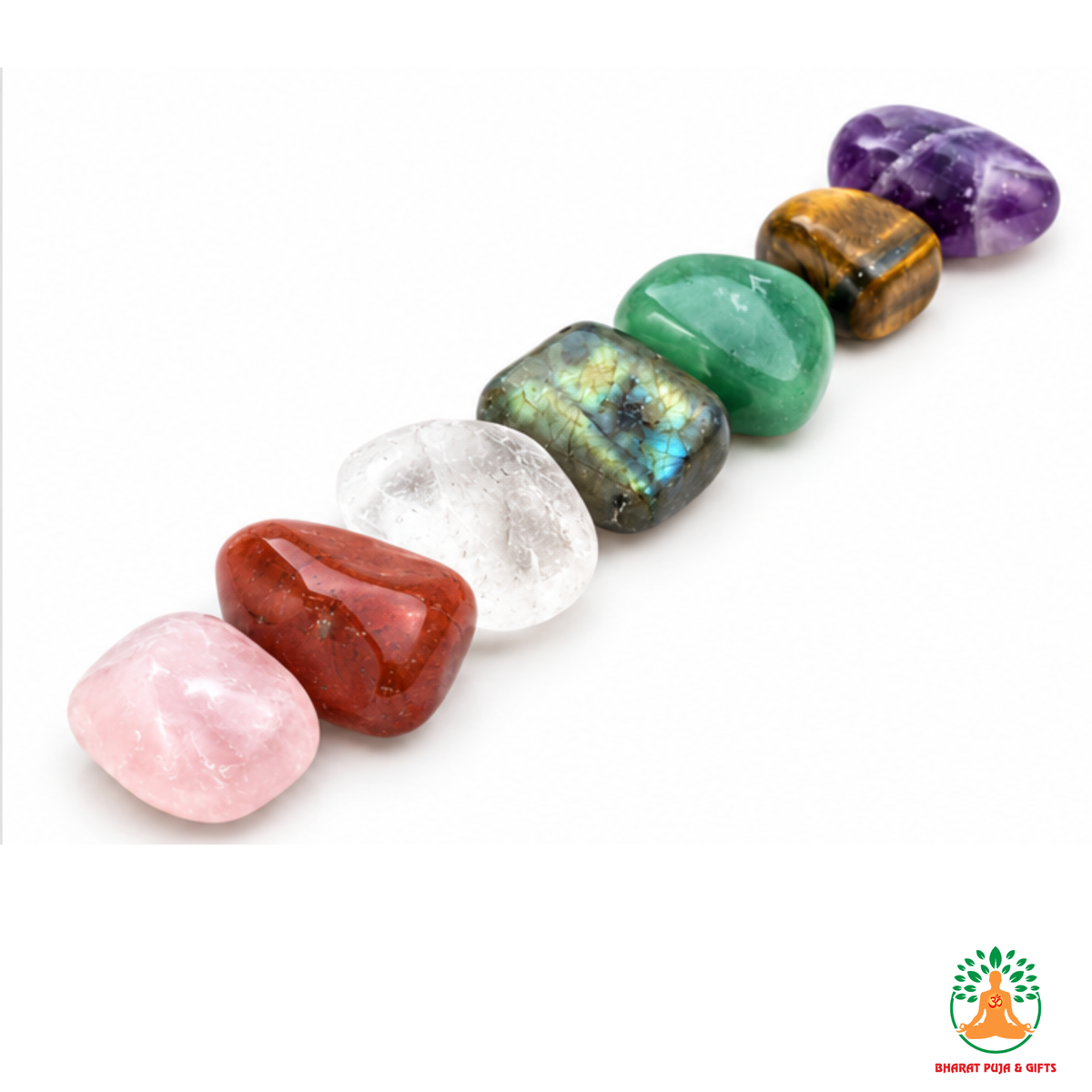 7 Chakra Tumble Stone Set | Polished Chakra Healing Crystals | Amethyst Tiger Eye Red Jasper Green Aventurine Labradorite Clear Quartz Carnelian Rose Quartz Tumbled Crystal Set