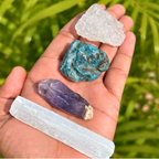 Stress Relief Raw Stone Set | Clear Quartz, Blue Lepidolite, Amethyst & Selenite Raw Crystal Set | Meditation Stones | Spiritual Gift