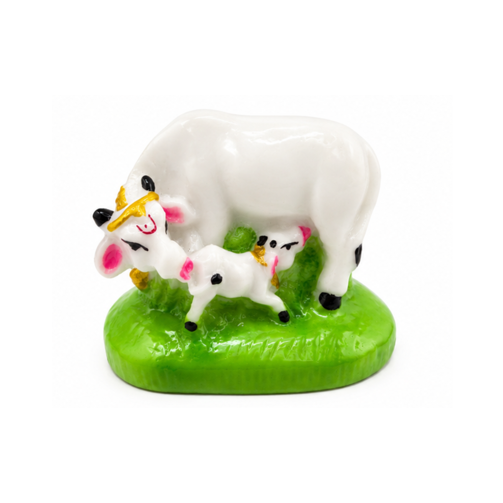 Kamadhenu Cow with Calf Murti | Traditional Hindu Sacred Cow Idol | Small Kamadhenu Statue