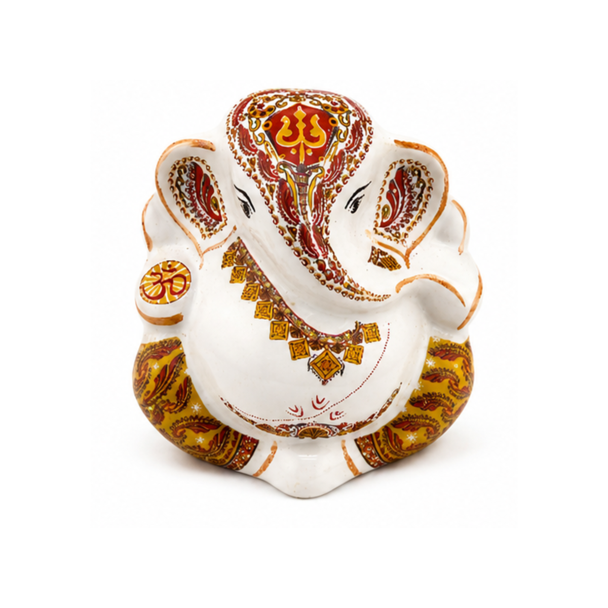 White & Gold Hand-Painted Ganesha Idol | Small Ganesha Murti for Car Dashboard | Ganesha Statue