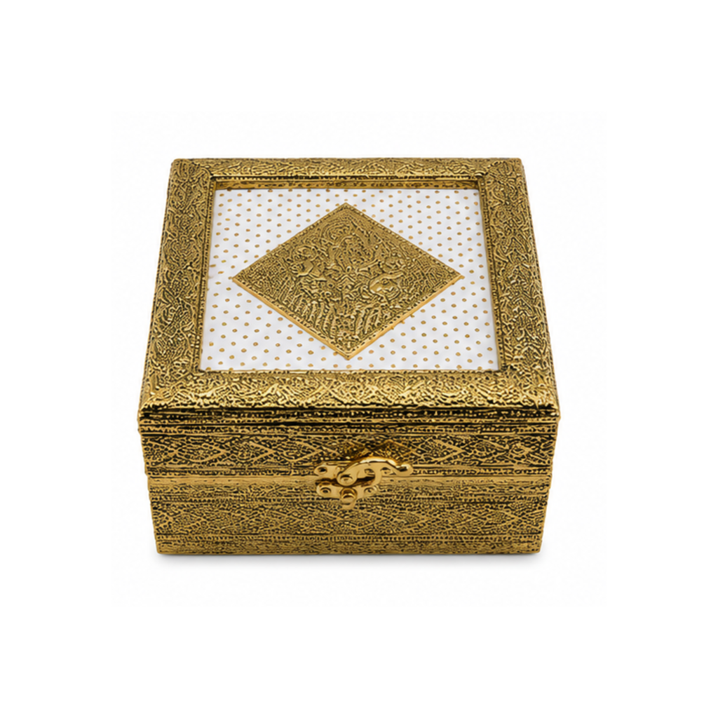 Royal Antique Gold 4-Jar Dry Fruit Gift Box | Traditional Indian Gift Box | Decorative Storage Box