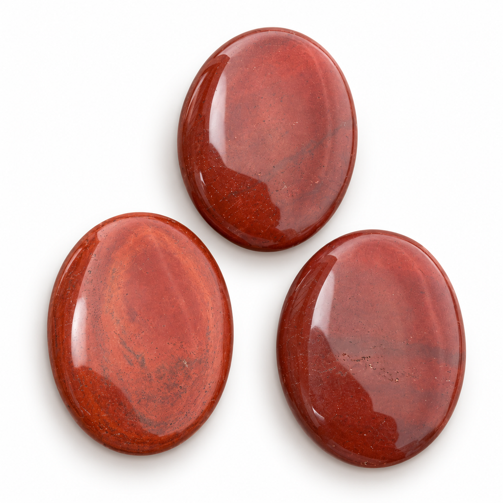 Red Jasper Palmstone Set of 3 – Natural Polished Crystal Stones | Grounding Root Chakra Crystal Healing | Polished Worry Stone