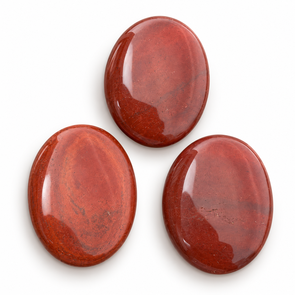 Red Jasper Palmstone Set of 3 – Natural Polished Crystal Stones | Grounding Root Chakra Crystal Healing | Polished Worry Stone