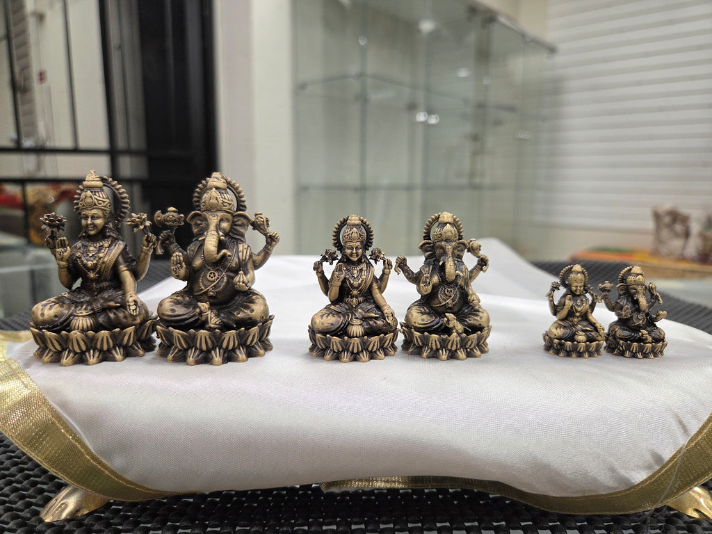 Brass Lakshmi Ganesha Idol Set – Hindu God Statues for Puja & Home Temple