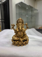 Antique Gold Tone Lord Ganesha Idol on Lotus Base – Traditional Hindu Statue