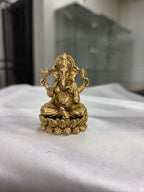 Lord Ganesha Idol on Lotus Base – Antique Gold Tone Hindu Statue
