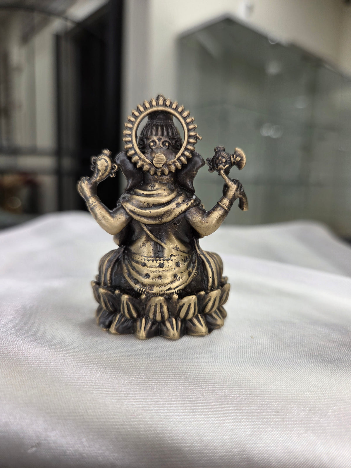 Antique Brass Ganesha Idol on Lotus Base – Small & Large Sizes for Puja & Home Temple