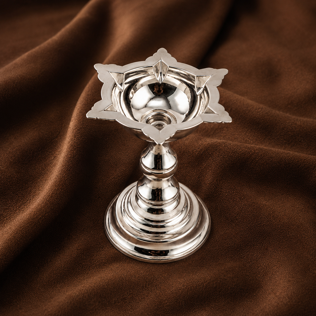 Pure Silver Lotus Samai Diya | 999 Fine Silver Standing Oil Lamp