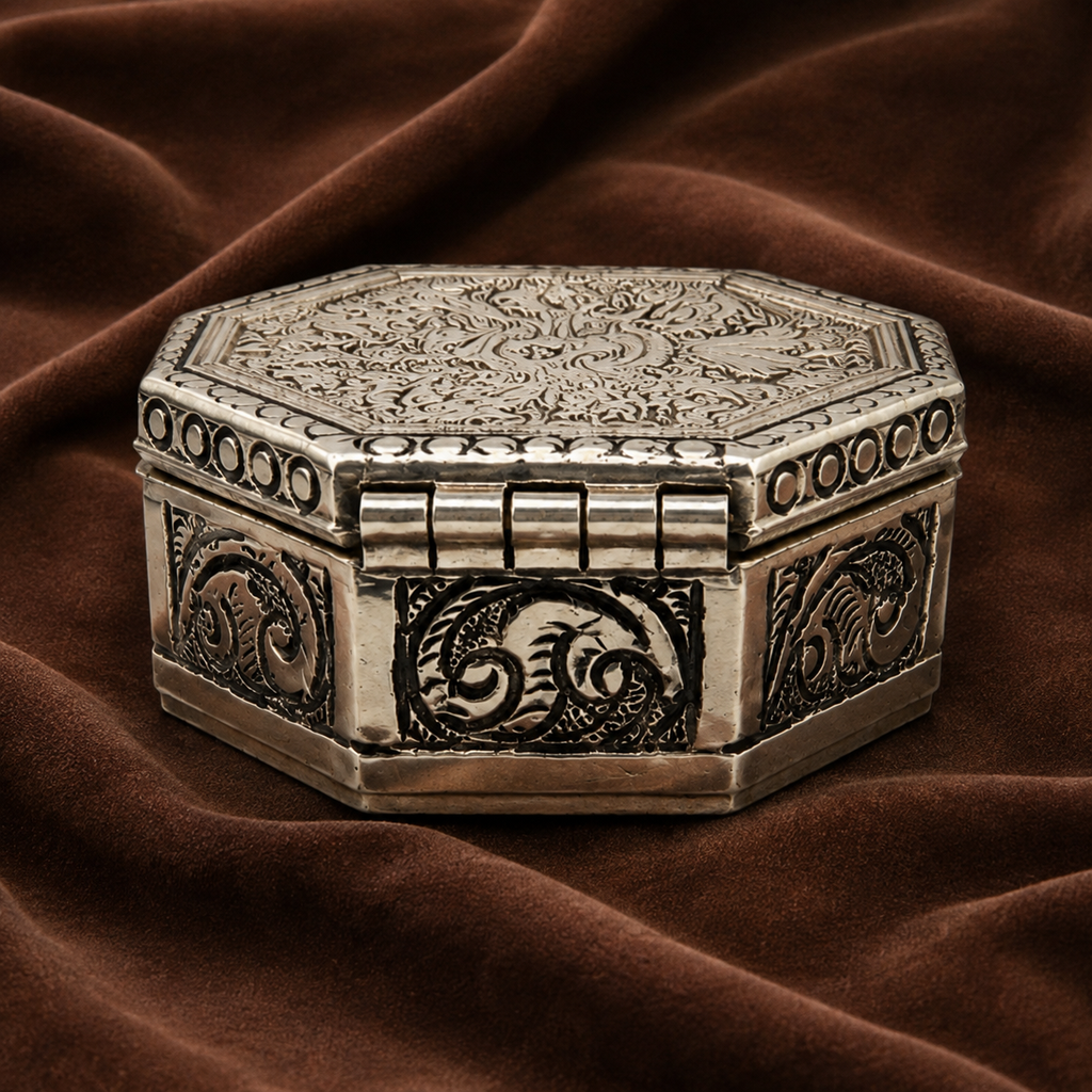 Handcrafted 8-Sided Silver Dabba – Traditional Hindu Puja & Keepsake Box