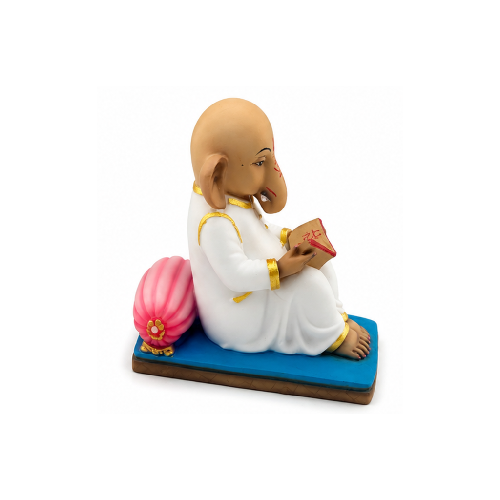 Ganesha Reading Scripture | Lord Ganesha Reading a Book Statue | Hindu Home Decor