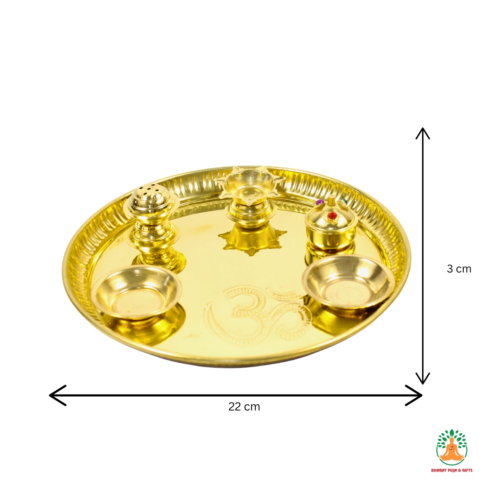 Brass Pital Puja Thali Set | Traditional 5 in 1 Pooja Thali with Kumkum Box, Incense Holder, Bowls &amp; Diya | Festival Aarti Thali for Home Mandir &amp; Spiritual Gift 🪔🙏🌸