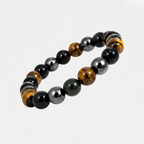 Triple Chakra Bracelet | Black Obsidian Hematite Tiger Eye Bracelet | Grounding & Protection Jewelry | Chakra Inspired Crystal Bracelet