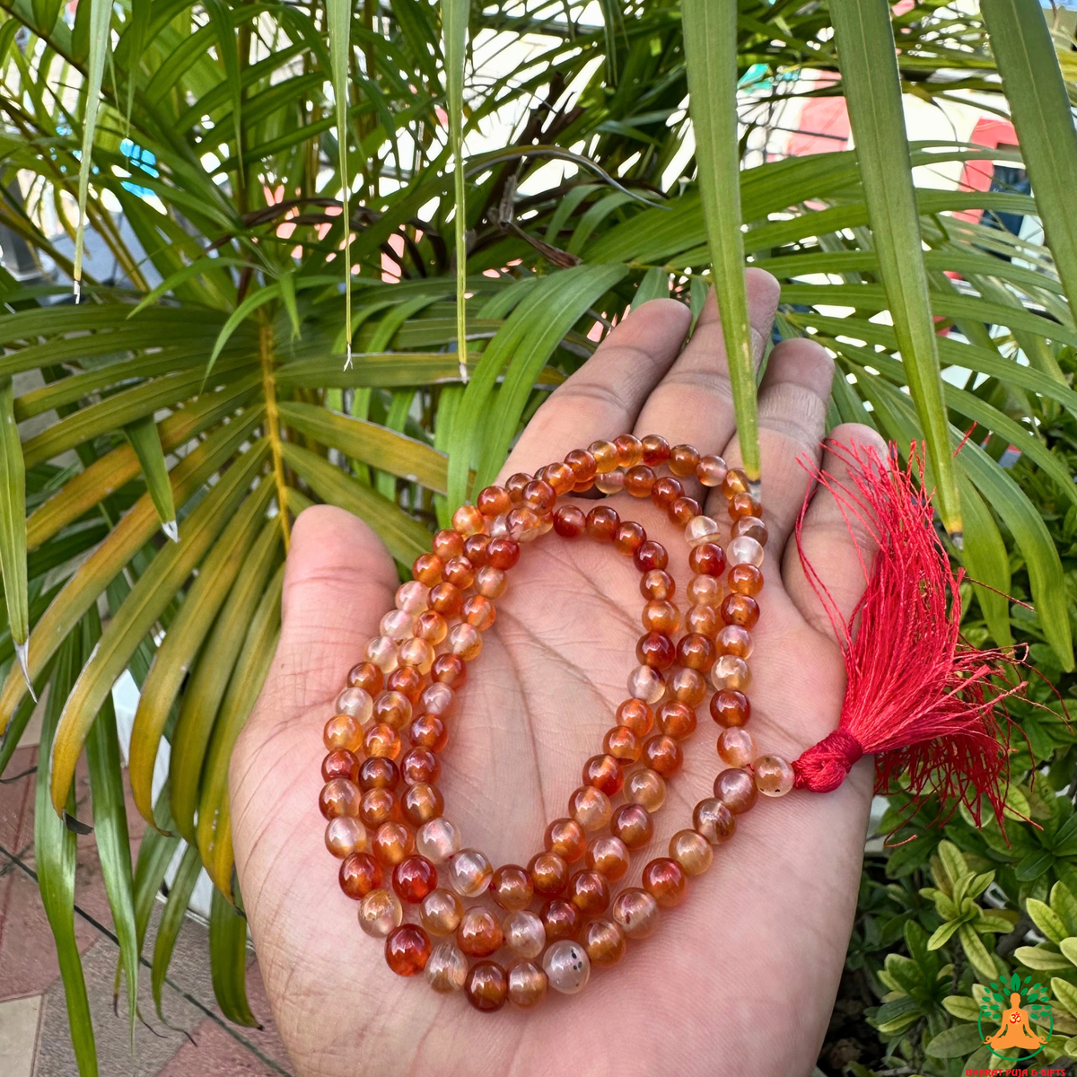 Natural Carnelian Necklace 6mm | 13 Inch Orange Red Gemstone Mala | Meditation & Yoga Necklace | Crystal Necklace | Spiritual Jewelry