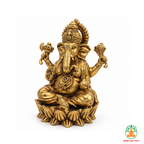 Antique Gold Tone Lord Ganesha Idol on Lotus Base – Traditional Hindu Statue