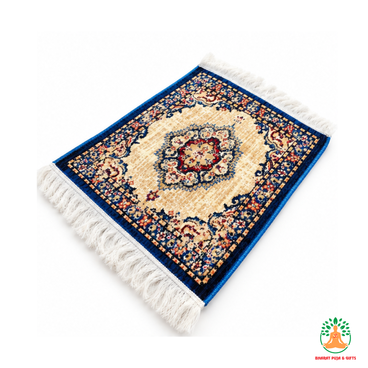 Traditional Persian-Style Floral Medallion Mat with Fringe