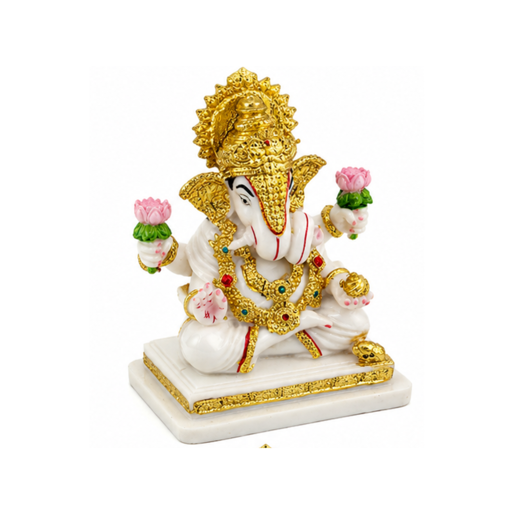 White Ganesha Murti | Traditional Ganapati Murti for Home Temple and Puja