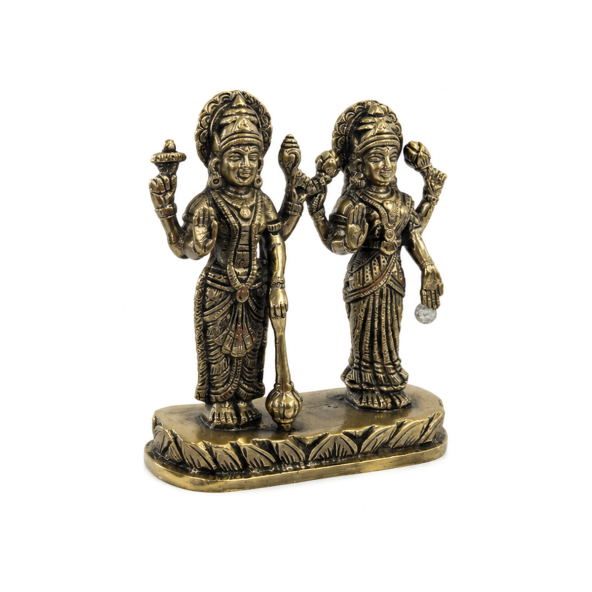 Brass Vishnu and Lakshmi Idol | Lord Visnu and Laxmi Murti | Brass Lakshmi Narayana Statue | Home Temple Laxmi Narayana