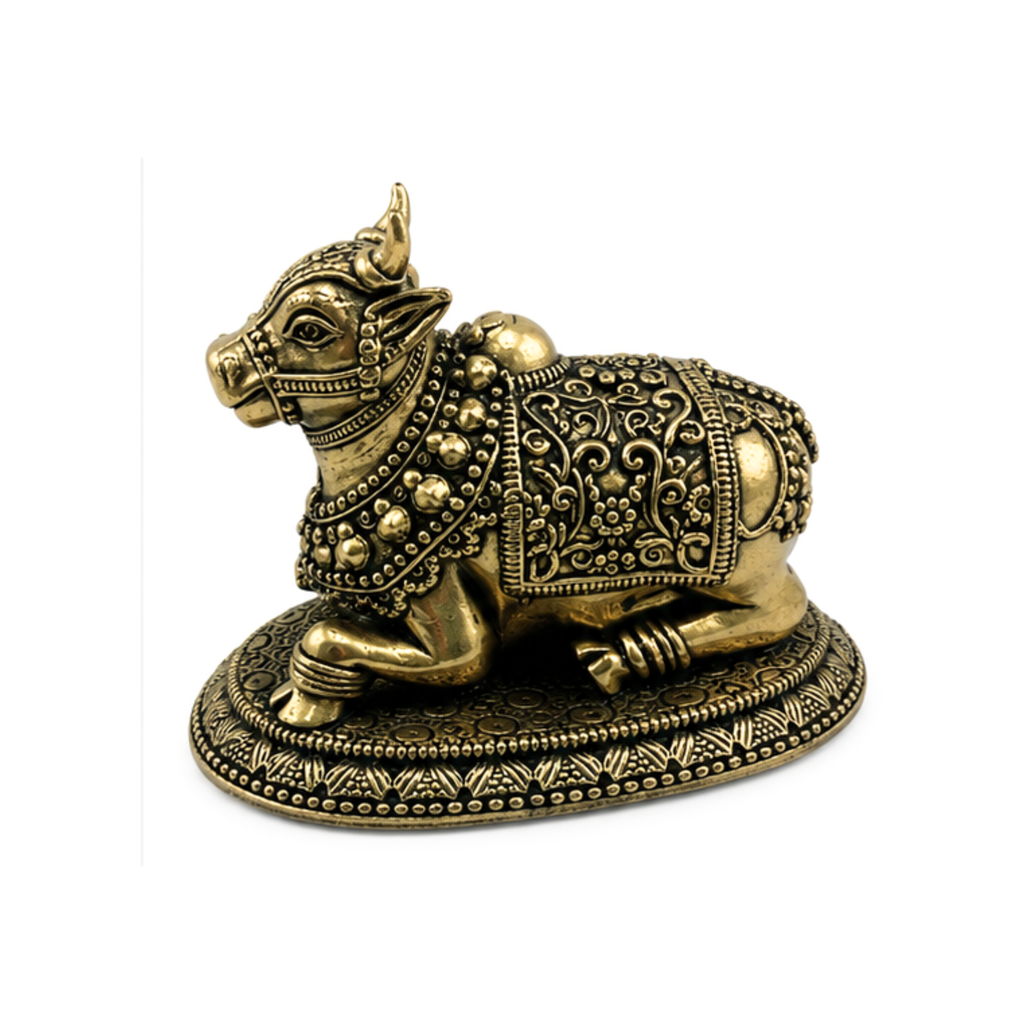 Panchaloha Decorative Nandi Bull Idol | Panchdhatu Nandi Murti | Panchalogam Sacred Bull of Lord Shiva