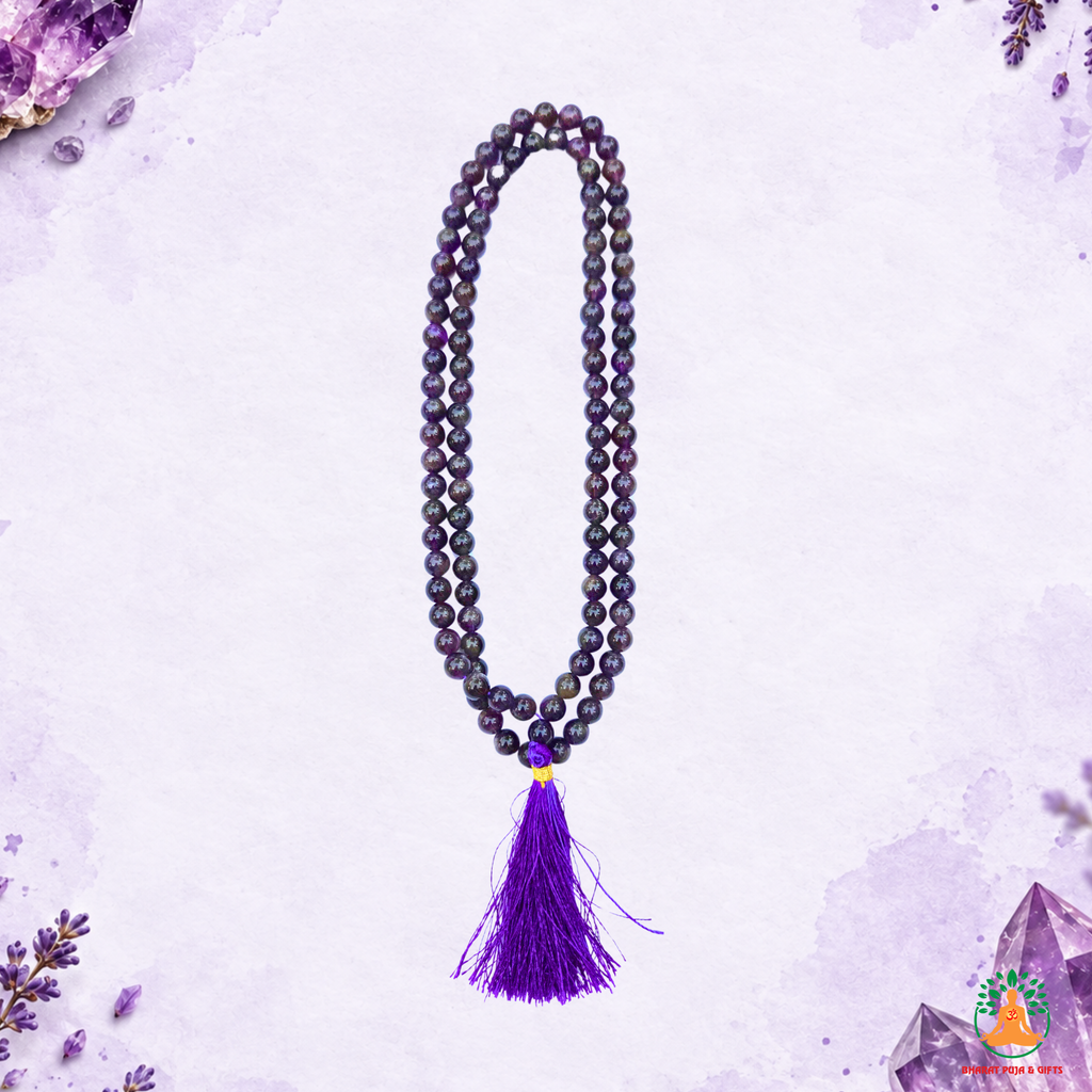 Amethyst Beaded Necklace 6mm & 8mm | Natural Purple Gemstone Mala | Meditation & Spiritual Jewelry | Purple Crystal Necklace | Spiritual Yoga Necklace