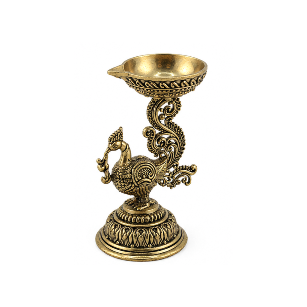 Panchadhatu Peacock Diya | Panchalogam Fancy Oil | Panchaloha Decorative Diwali Diya