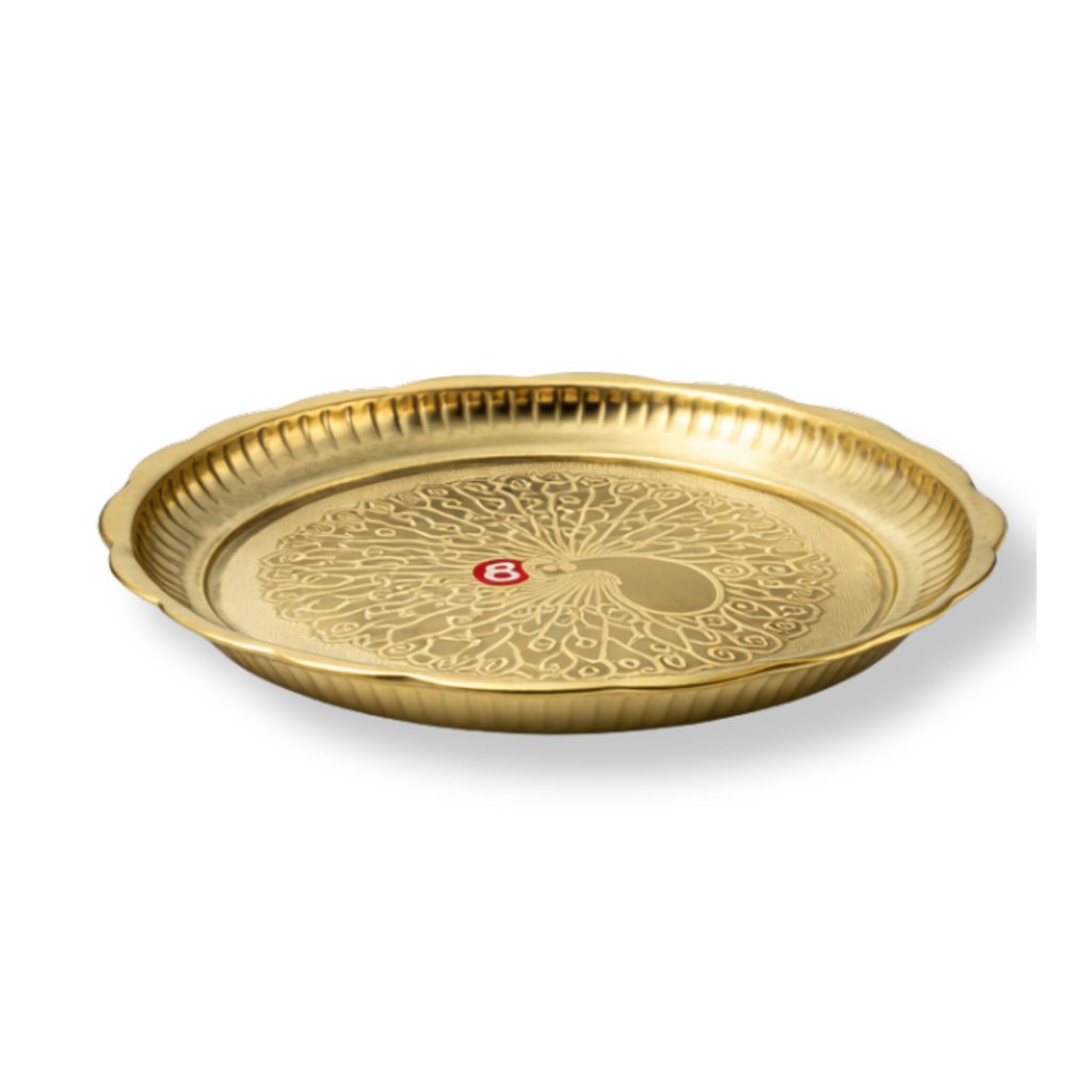 Brass Puja Thali with Peacock Design | Brass Plate | Brass Aarti Thali