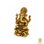 Small Lord Ganesha Idol on Decorative Base – Antique Gold Tone Hindu Statue