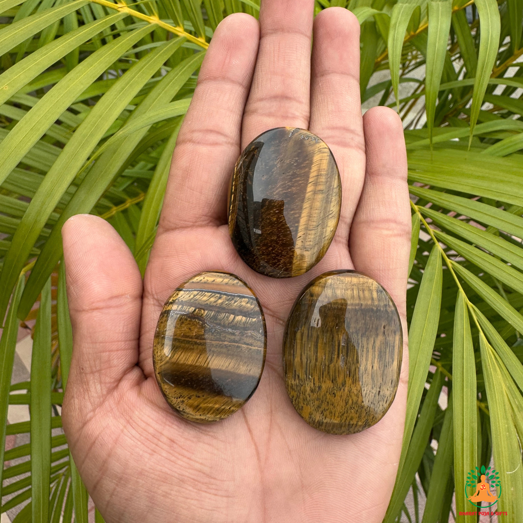 Tiger Eye Palmstone Set of 3 | Natural Golden Brown Tiger Eye Stones | Polished Oval Palm Stones | Confidence & Focus Crystal | Tiger Eye Worry Stone