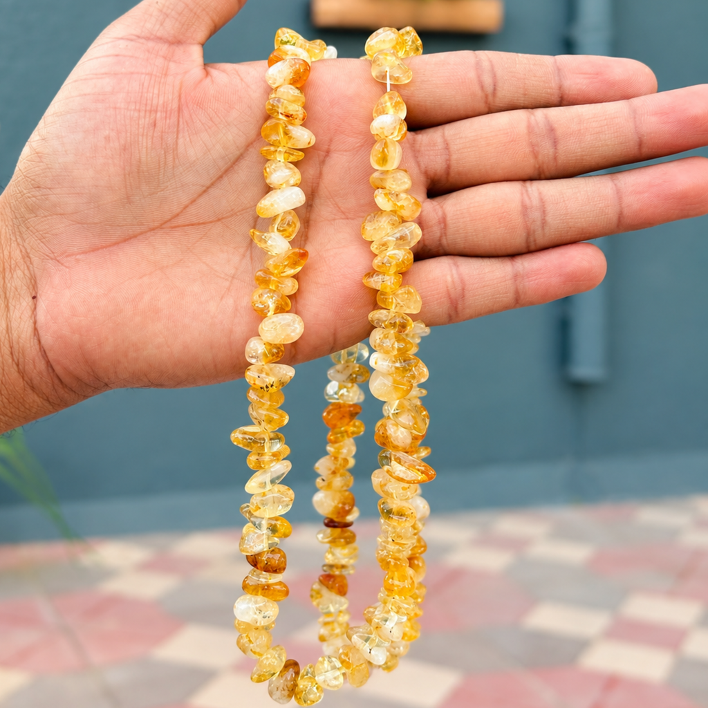 Orange Citrine Chips Crystal Necklace | Citrine Chips Beaded Necklace | Gemstone Necklace