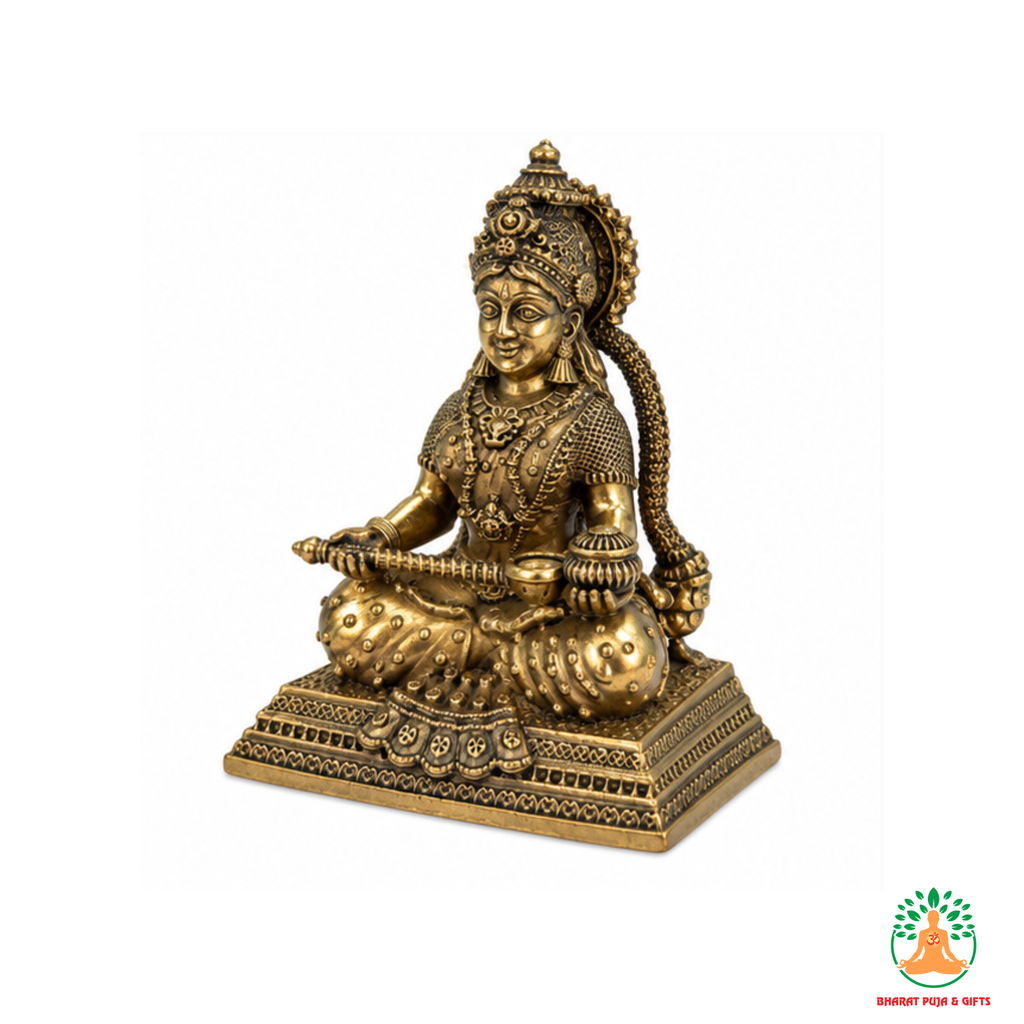 Annapurna Mata Idol – Antique Gold Tone Hindu Goddess Statue for Puja
