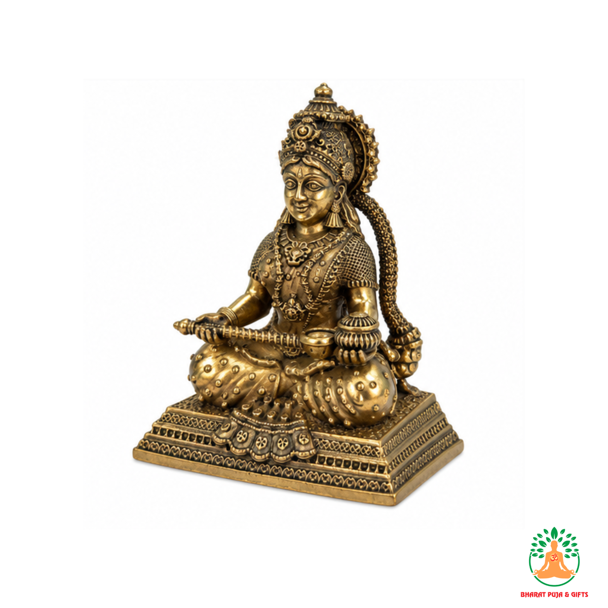 Annapurna Mata Idol – Antique Gold Tone Hindu Goddess Statue for Puja