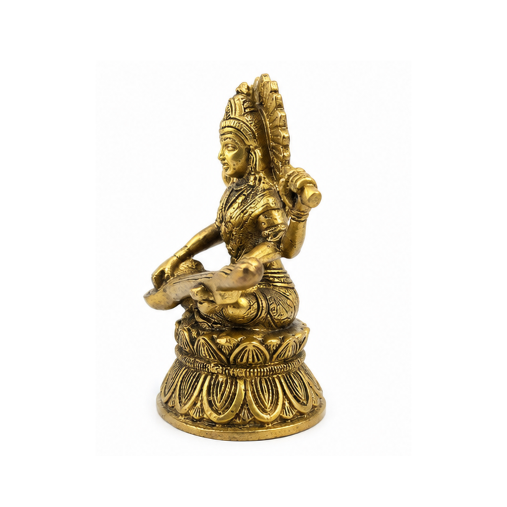 Brass Goddess Saraswati Idol | Maa Saraswati Veena Statue | Saraswati Devi Murti
