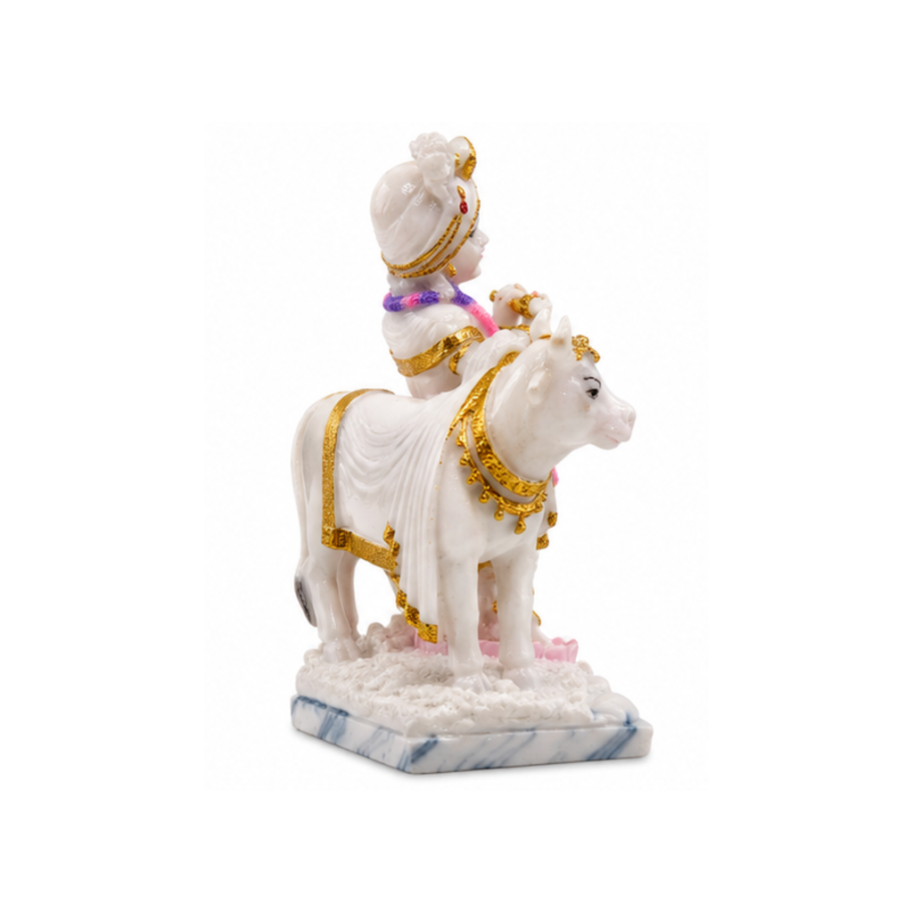 Krishna with Cow Murti | Handcrafted Lord Krishna with Gau Mata Statue