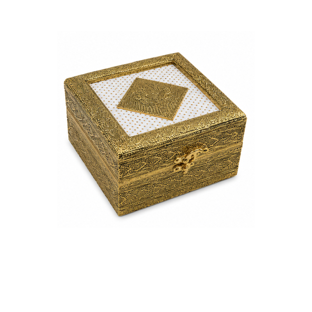 Royal Antique Gold 4-Jar Dry Fruit Gift Box | Traditional Indian Gift Box | Decorative Storage Box