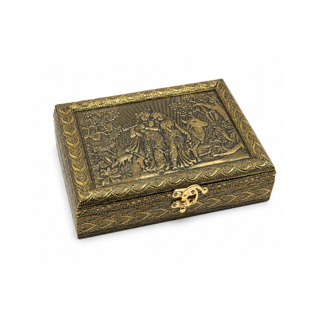 Radha Krishna Dry Fruit Gift Box | Antique Gold Traditional Gift Box