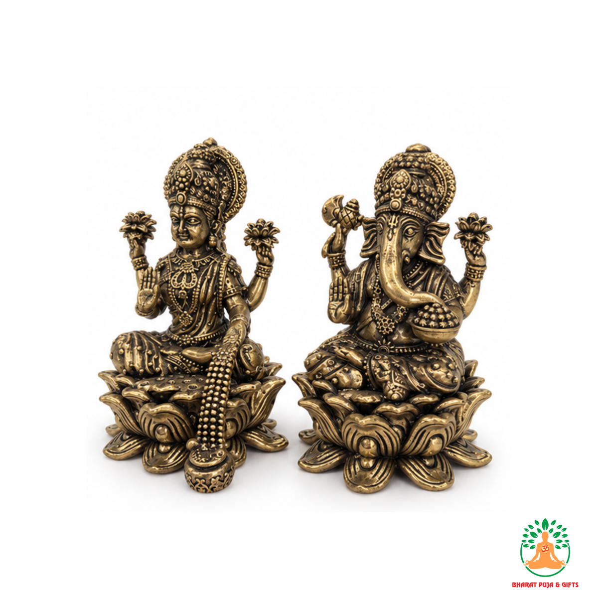 Lakshmi Ganesha Idol Set – Antique Gold Hindu Deity Statues for Puja & Home Decor