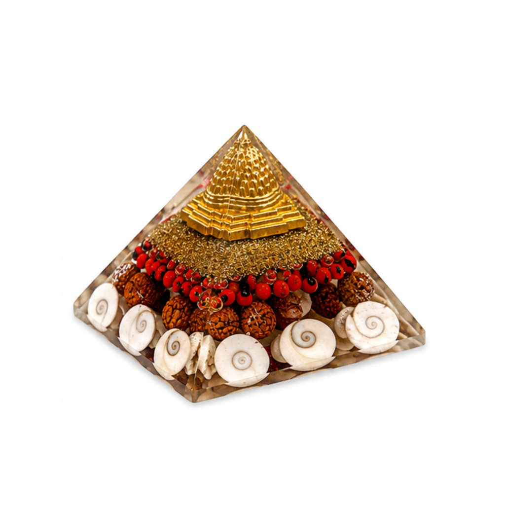 Gomti Rudraksha Shree Yantra Pyramid | Maha Lakshmi Pyramid | Orgonite Pyramid | Vastu Pyramid | Feng Shui Home Decor