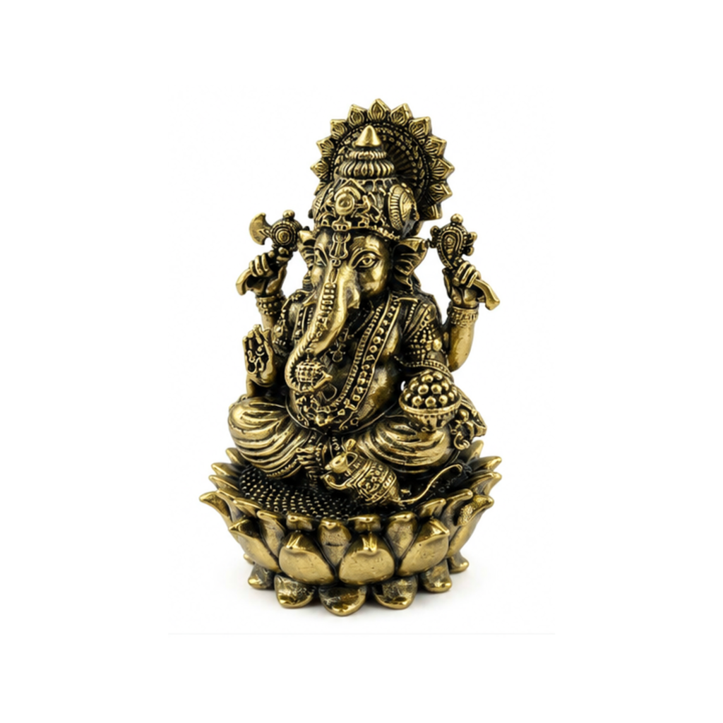 Panchadhatu Ganesha Idol with Mushak Sitting on Kamal | Panchalogam Ganesha Statue | Panchalogam Ganapati with Mouse Murti