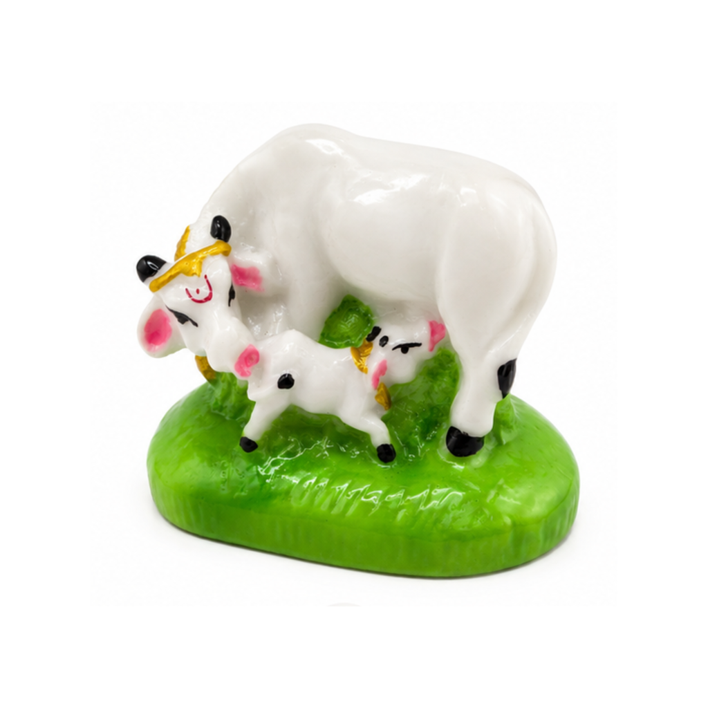 Kamadhenu Cow with Calf Murti | Traditional Hindu Sacred Cow Idol | Small Kamadhenu Statue