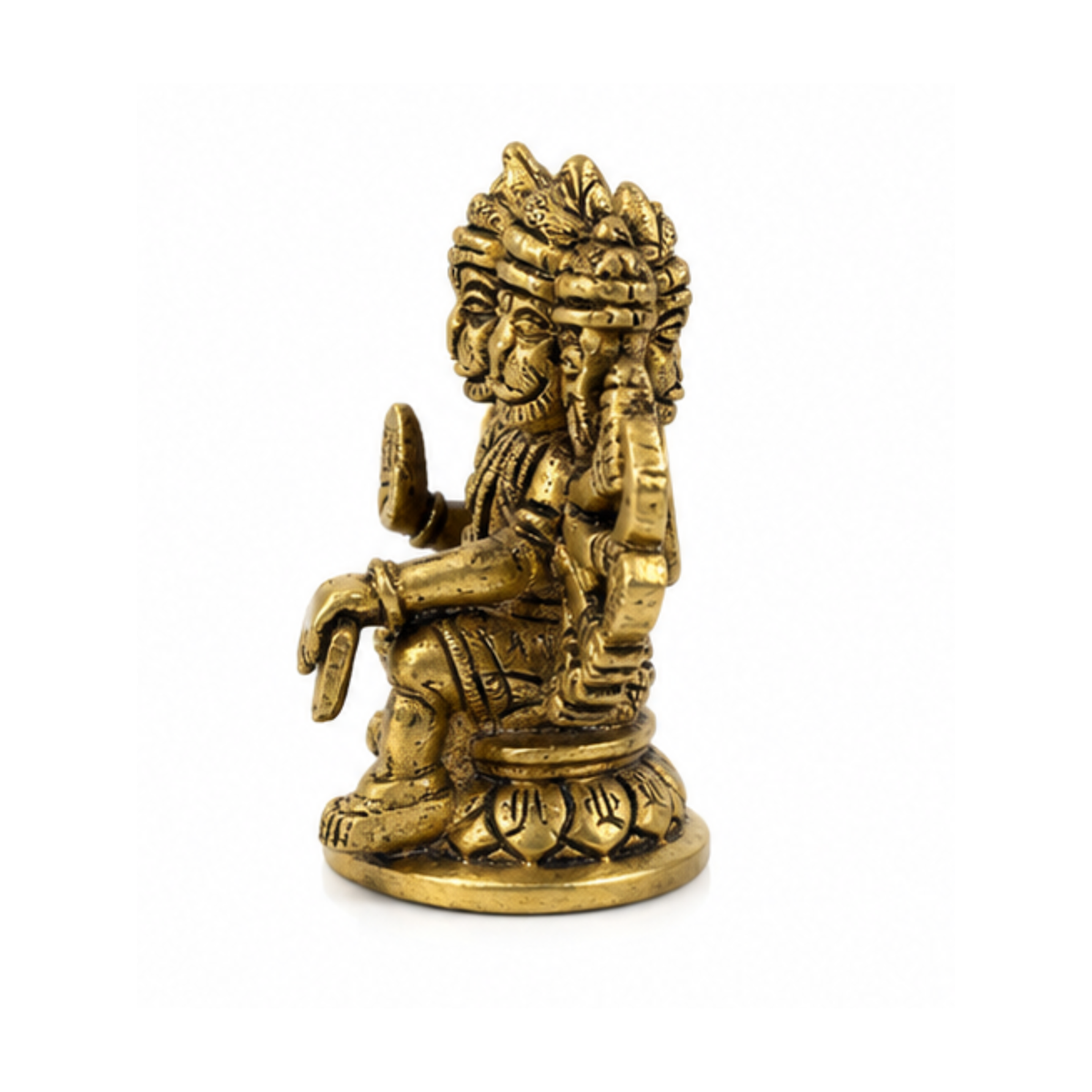 Brass Panchmukhi Hanuman Idol | Seated Five-Faced Hanuman Statue | Brass Panchamukhi Bajrangbali Murti