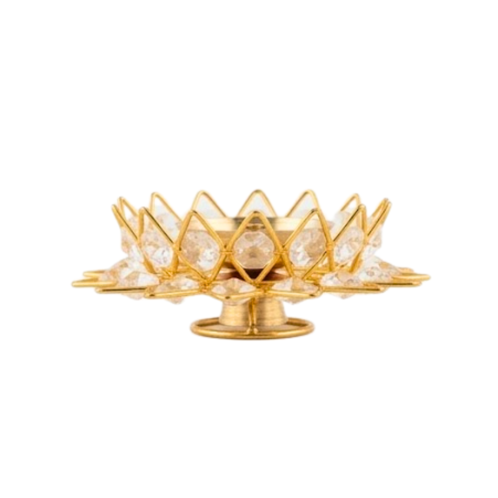 Brass Lotus Gem Diya | Decorative Crystal Lotus Oil Lamp