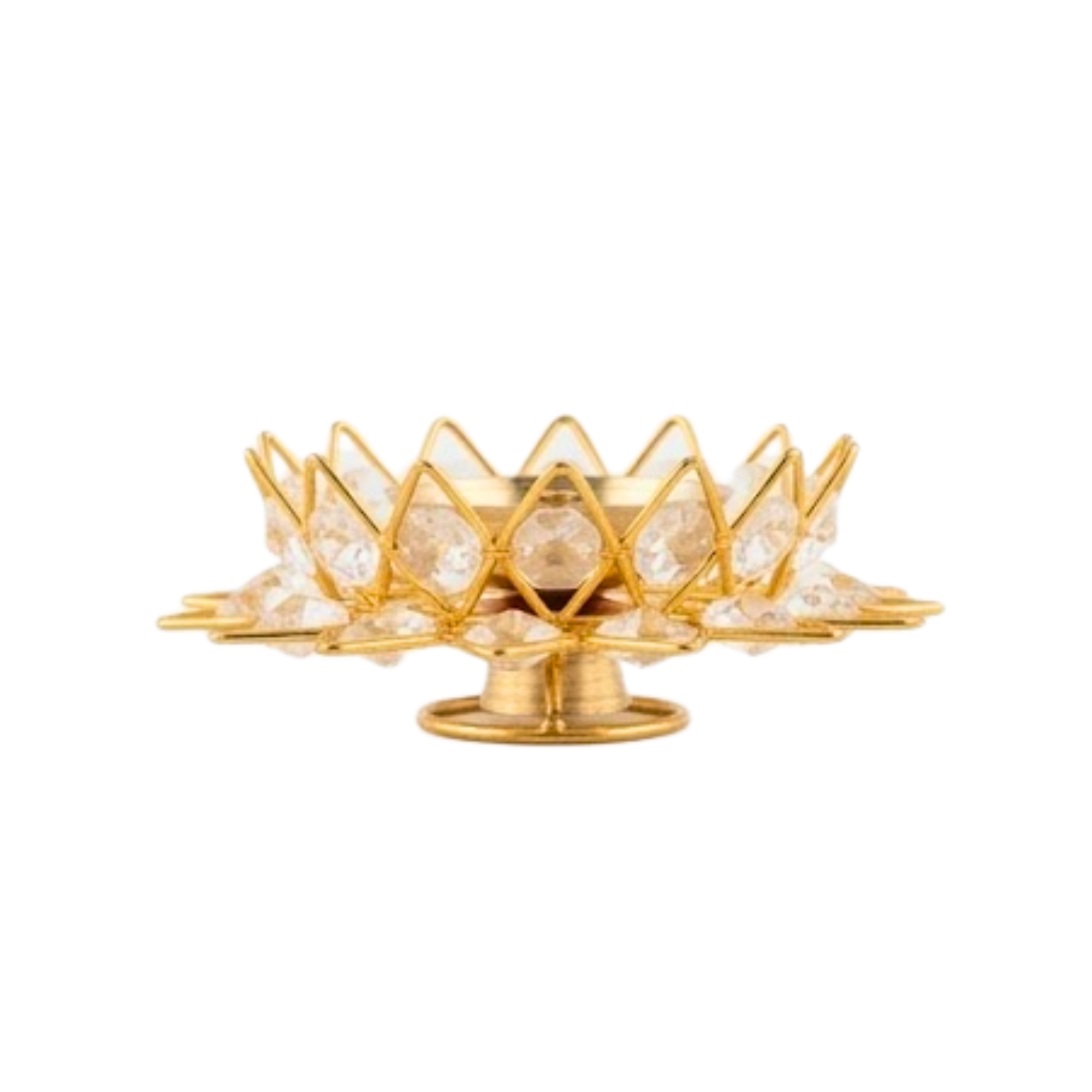 Brass Lotus Gem Diya | Decorative Crystal Lotus Oil Lamp