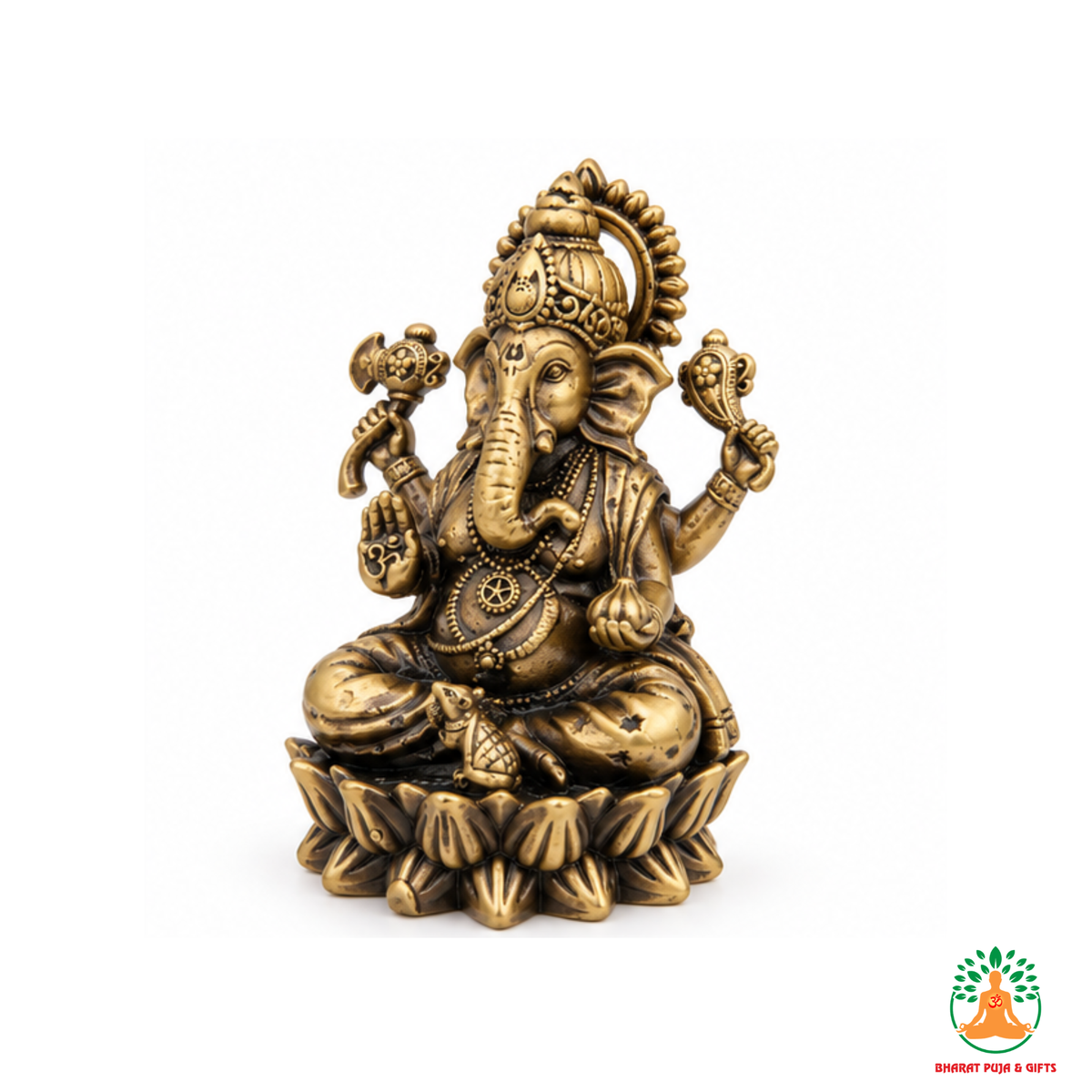 Antique Brass Ganesha Idol on Lotus Base – Small & Large Sizes for Puja & Home Temple